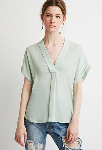 Forever21 Contemporary V-neck Shawl Collar Blouse