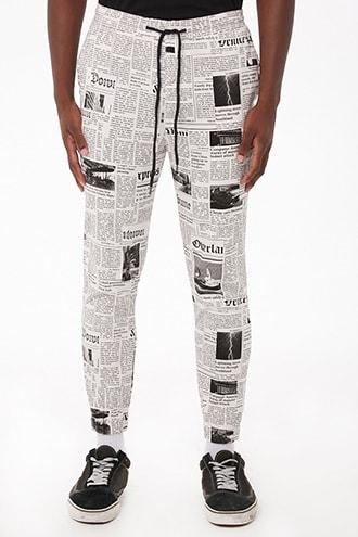 Forever21 Elwood Twill Newspaper Print Joggers