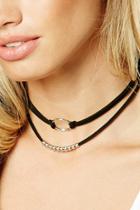 Forever21 Silver & Black Faux Suede Choker Set