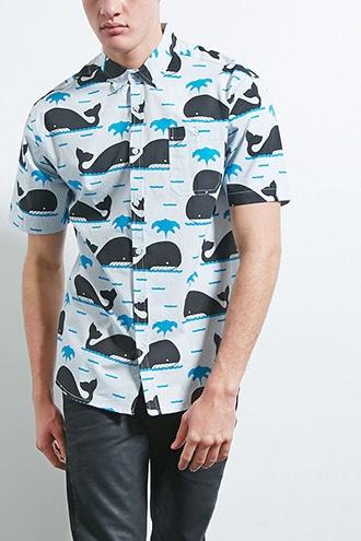 Forever21 Alpha Beta Slim-fit Whale Shirt