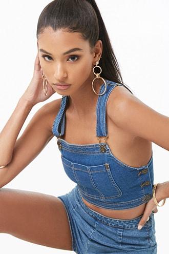 Forever21 Denim Overall Crop Top
