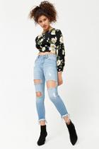 Forever21 Distressed Push-up Capri Jeans