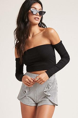 Forever21 Pinstripe Ruffle Knit Shorts