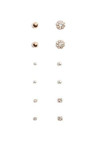 Forever21 Rhinestone & Faux Pearl Stud Earring Set