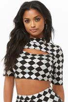 Forever21 Iridescent Checkered Cutout Crop Top