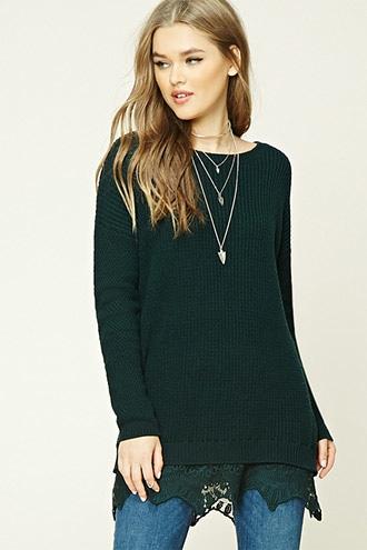 Forever21 Lace-hem Dolman Sweater