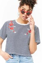 Forever21 Striped Floral Embroidered Tee