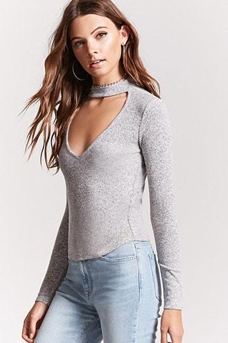Forever21 Cutout Slub Knit Top