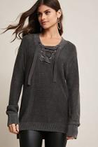 Forever21 Purl-knit Lace-up Sweater
