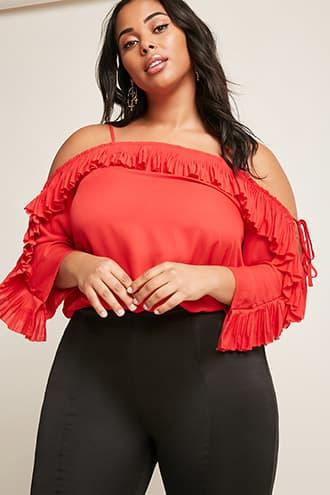 Forever21 Plus Size Accordion Pleat Open-shoulder Top