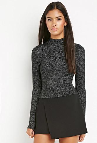 Love21 Metallic Mock Neck Sweater
