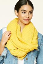 Forever21 Mustard Square-patterned Frayed Scarf