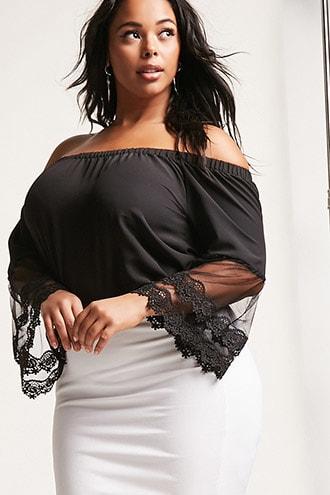 Forever21 Plus Size Mesh Off-the-shoulder Top