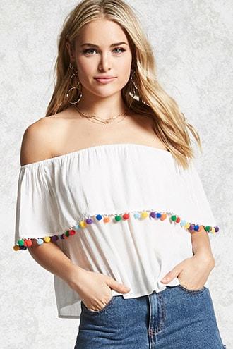 Forever21 Contemporary Pom Pom Trim Top