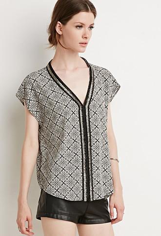 Love21 Beaded-trim Mandala Print Blouse
