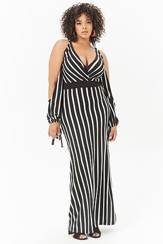 Forever21 Plus Size Striped Open-shoulder Maxi Dress