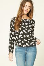 Forever21 Women's  Black & Peach Floral Print Woven Top
