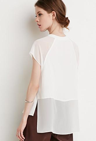 Love21 Sheer-paneled Raglan Top
