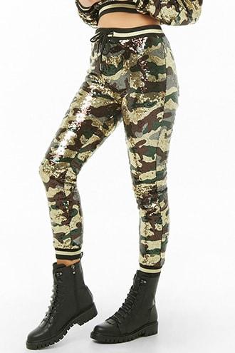 Forever21 Sequin Camo Varsity Joggers