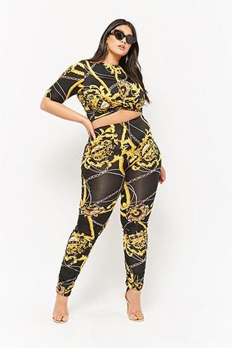 Forever21 Plus Size Chain Print Crop Top & Leggings Set