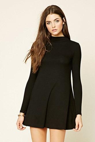 Forever21 Women's  Black Ribbed Turtleneck Dress