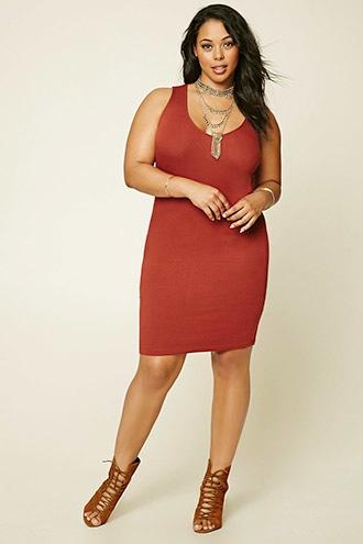 Forever21 Plus Women's  Rust Plus Size Ribbed T-shirt Dress