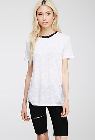 Forever21 Women's  White & Black Slub Knit Tee