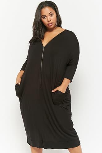 Forever21 Plus Size Zippered V-neck Midi Dress