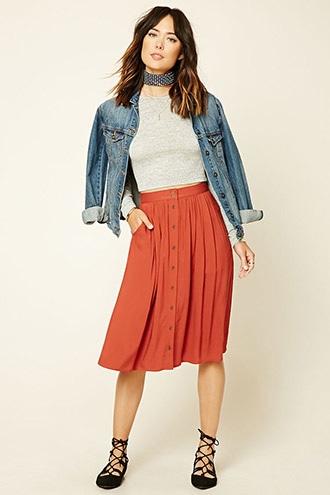 Love21 Women's  Rust Contemporary Button-front Skirt