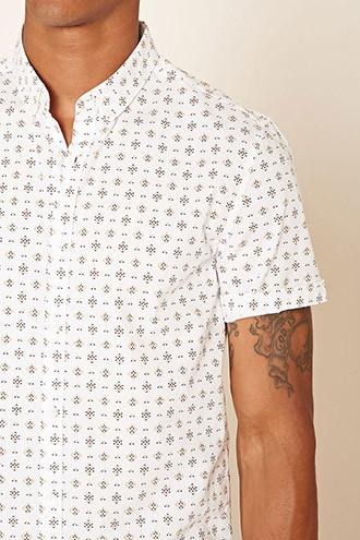 21 Men Men's  White & Gold Geo Print Shirt