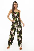 Forever21 Floral & Leaf Print Wide Leg Jumpsuit