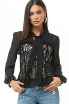 Forever21 Lace & Chiffon Tie-neck Shirt