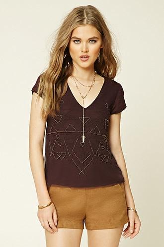 Forever21 Women's  Geo-beaded Mesh Top