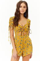 Forever21 Floral Ruched Cutout Romper