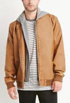 21 Men Men's  Faux Leather Hooded Jacket (brown)