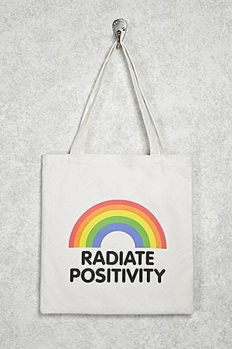 Forever21 Rainbow Graphic Canvas Tote