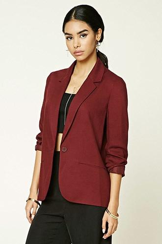 Forever21 Women's  Wine Single-buttoned Blazer