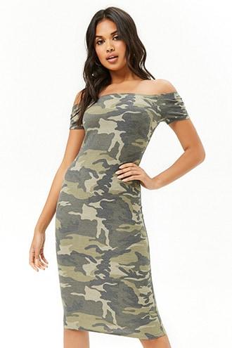 Forever21 Off-the-shoulder Camo Dress