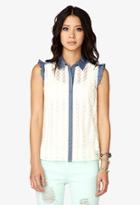 Forever21 Chambray-trimmed Crochet Lace Top