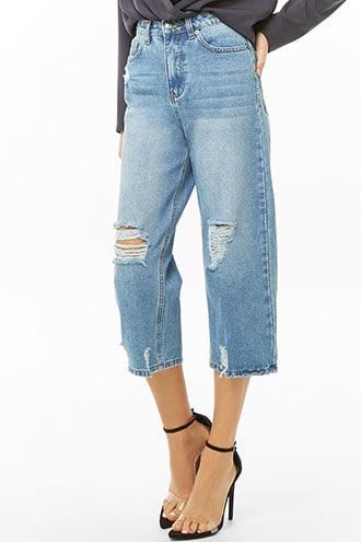 Forever21 Distressed Wide-leg Capri Jeans