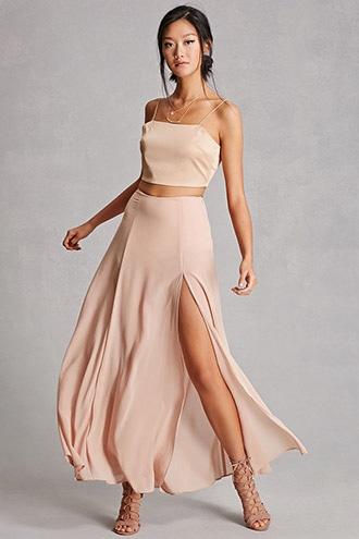 Forever21 Women's  Nude Side-slit Maxi Skirt