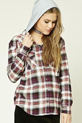Forever21 Hooded Plaid Flannel Shirt