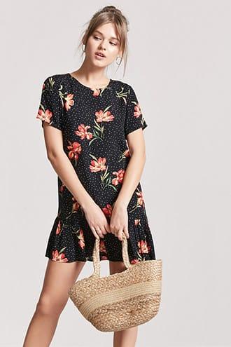 Forever21 Floral & Dot Print Shift Dress