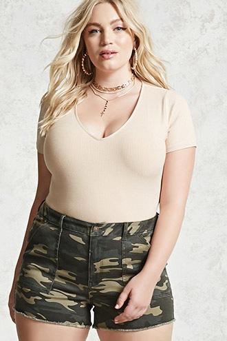 Forever21 Plus Size Camo Denim Shorts