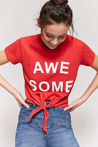 Forever21 Awesome Graphic Tie-front Top