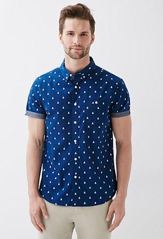 Forever21 Sailboat Print Button-down Shirt