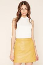 Love21 Women's  Mustard Contemporary Faux Leather Skirt