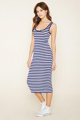 Forever21 Women's Indigo & White Striped Midi Dress