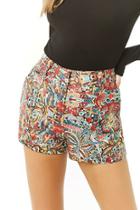 Forever21 Multicolor Floral Faux Leather Shorts