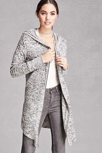 Forever21 Marled Fleece Zip-up Cardigan
